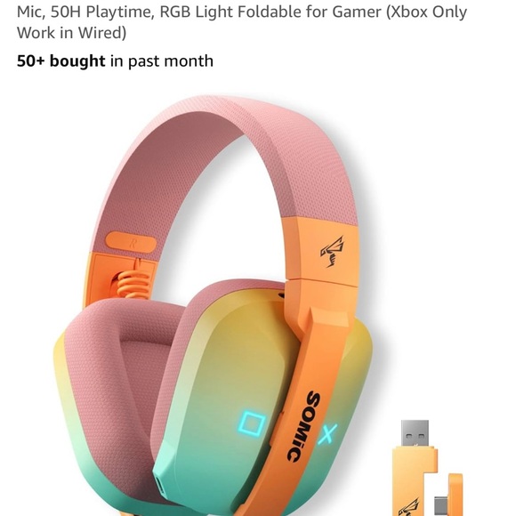 RGB Light Foldable Gaming Headset - Pink and Orange- brand new - Picture 1 of 15